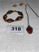 Amber stone sterling silver set