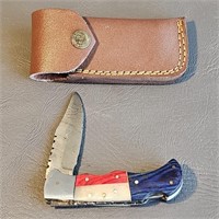 Damascus Knife w/ Leather Sheath