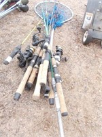 Lg. Group of Fishing Poles + Fishing Net