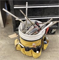 Bucket with Tool Belt and Assorted Bar Clamps,