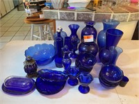 Blue glass vase cups and cups