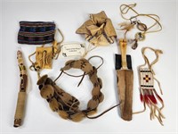 NATIVE AMERICAN INDIAN LEATHER BEADED BAGS, KNIFE