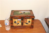 Painted Wooden Box/Chest With Roosters