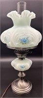 Fenton Hp Blue Roses On Blue Satin Table Lamp By