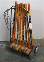 Vtg 1950's 6 Player Wood Mallet Croquet Set