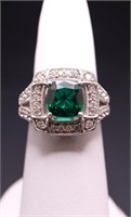 Sterling emerald dinner ring, lab grown