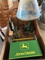 John Deere lamp, tractor, and caddy