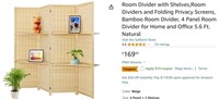 B9091  Salfanre Bamboo Room Divider 4 Panel 5.6 F