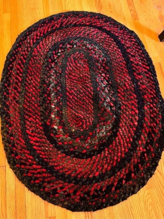 Antique Hand Braided Rag Rug  36" oval