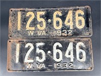 1932 WEST VIRGINIA LICENSE PLATE #125646 PAIR