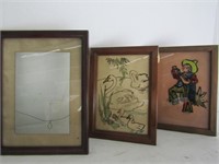 2 Framed Drawing & 1 Picture Frame