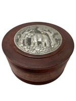 India Wooden Trinket Box Etched Elephant On Top