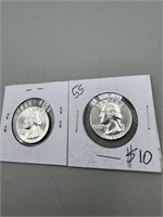 2 1955 Washington Silver Quarters