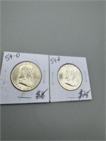 2 1954-D Franklin Silver Half Dollars