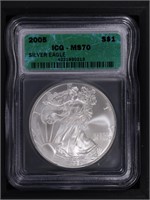 2005 $1 American Silver Eagle ICG MS70 Perfect!