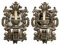 (2) ITALIAN STYLE SILVER GILT CARVED WALL SCONCES