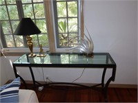 Modern Metal Console Table with beveled Glass top