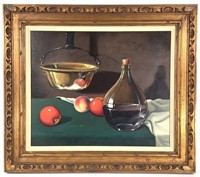 Espinosa, Oil on Canvas, Still Life Bottle & Fruit