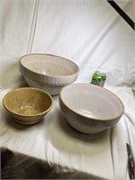 3 Vintage Stoneware Bowls, show age,  Largest 10"