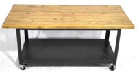 Metal & wood coffee table on casters