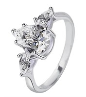 925S 2.0ct Pear Moissanite Diamond Trinity Ring