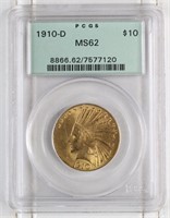 1910-D $10 Indian Gold Coin PCGS MS 62