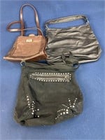 (3) Assorted style handbags, one is cloth