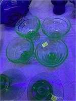 Set of 4 Green Depression Uranium Glass Sherberts