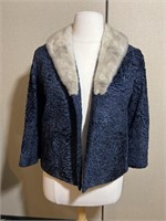 Persian Lamb w/ Gray Mink Collar Coat Sz. S -M B