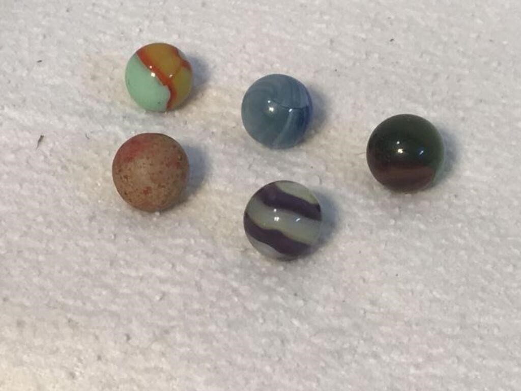 Lot of Five Assorted Vintage Marbles