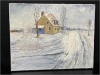 Farmhouse Winter Landscape, Oil, Signed