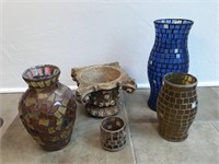 4 Mosaic Candle Holders & Urn