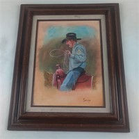 Roping Cowboy Painting by Sezge