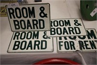 4PC COLLECTION OF OLD ROOM AND BOARD METAL SIGNS
