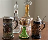 German Steins, Hand Painted Glass, Wine Carafes