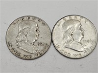 2- 1954  Liberty Silver Half Dollar Coins