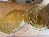 Vintage Amber Serving Plate & Bowl