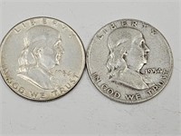 1954  & 1954D Franklin Silver Half Dollar Coins