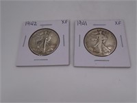 (2) 1941/42 Silver Walking LIberty Half Dollars
