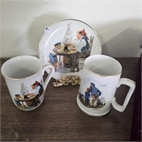 Vintage Norman Rockwell Cups & Plate