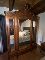 8ft Ornate Carved Wardrobe w/Mirror