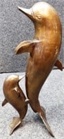 Mom & Baby Dolphin Brass Sculpture / Statue