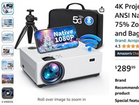 4K Projector with 5G WiFi and Bluetooth