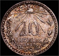 1930 MEXICO 10 CENTAVOS - SILVER TONED 10 CENTAVOS