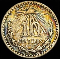 1919 MEXICO 10 CENTAVOS - TONED 80% SILVER CENTAVO