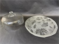 Frosted Glass Leaf Platter, Glass Cake Dome Cover