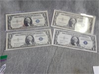 4 VERY NICE 1935 $1 Silver Certificates CDEF