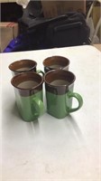 Set Of 4 Green And Brown Coffee Cups