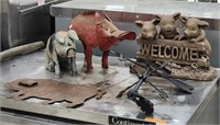 Weather Vane, Pig Statue, (2) Metal Pigs, More