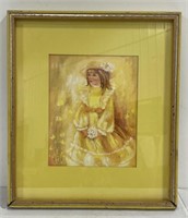 (Z) Framed Wall Art Of Girl In Yellow.